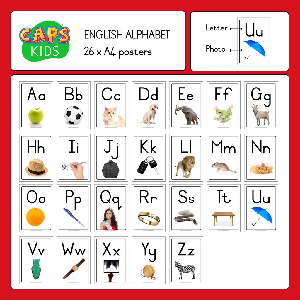 A4 Posters English Alphabet With Photos Pdf Capskids Caps